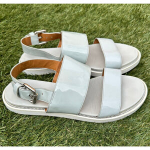 & Other Stories Raw Edge Platinum Leather Double Strap Buckle Back Sandals 41/10